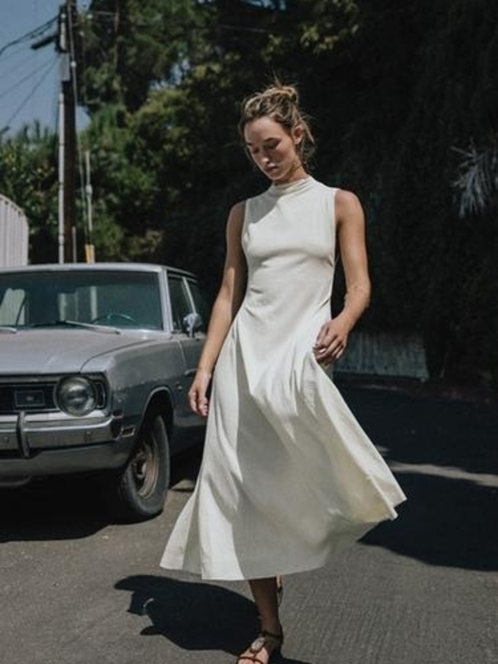 Zara Textured Midi Dress in Cream